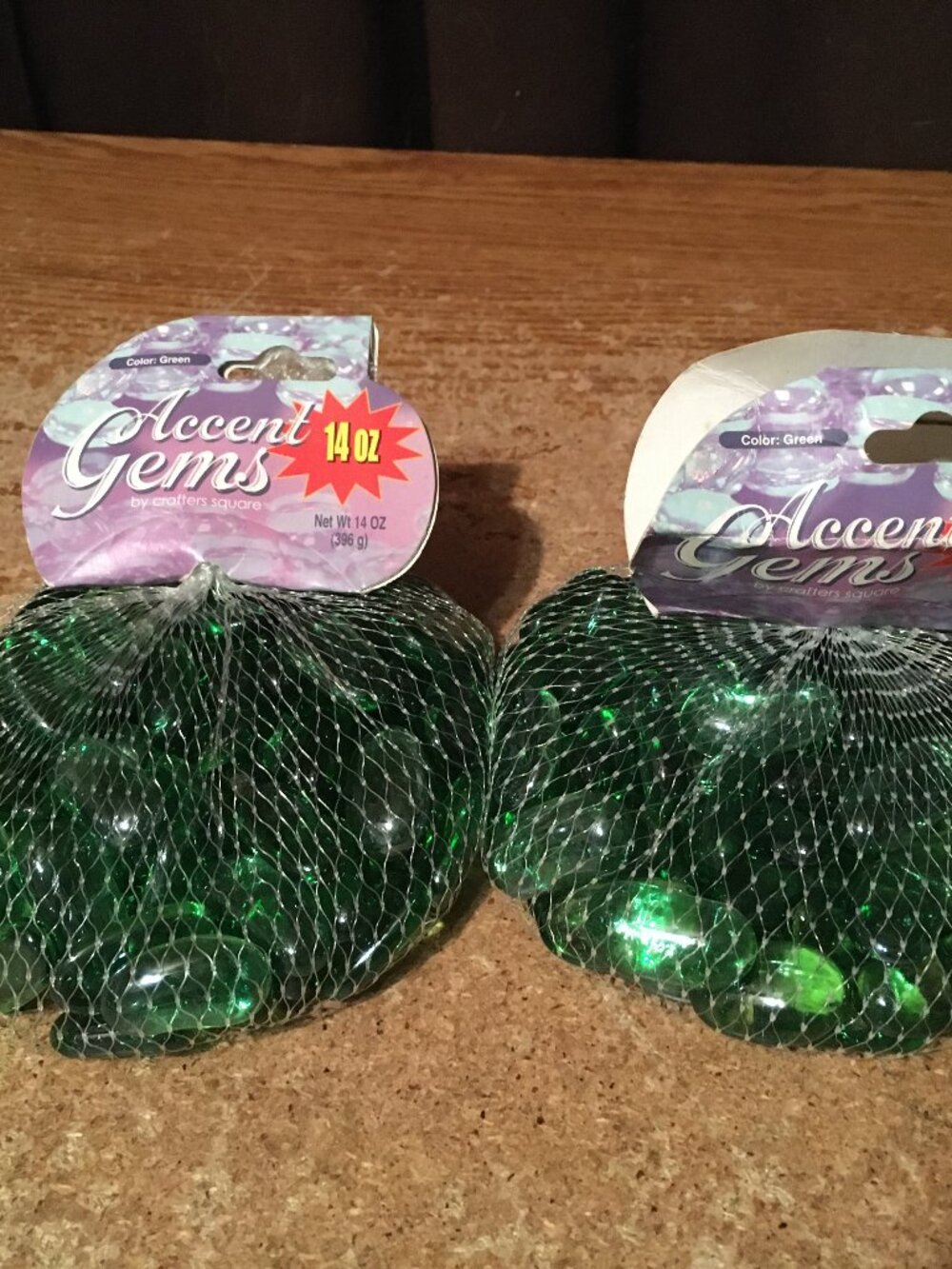 LOT OF 2 CRAFTERS SQUARE GREEN ACCENT GEMS 14 OZ. EACH DECORATING